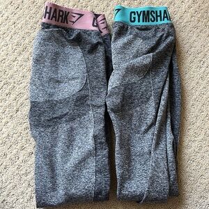 Lot of 2 - Gymshark gray FLEX LEGGINGS women’s size small - teal and pink band